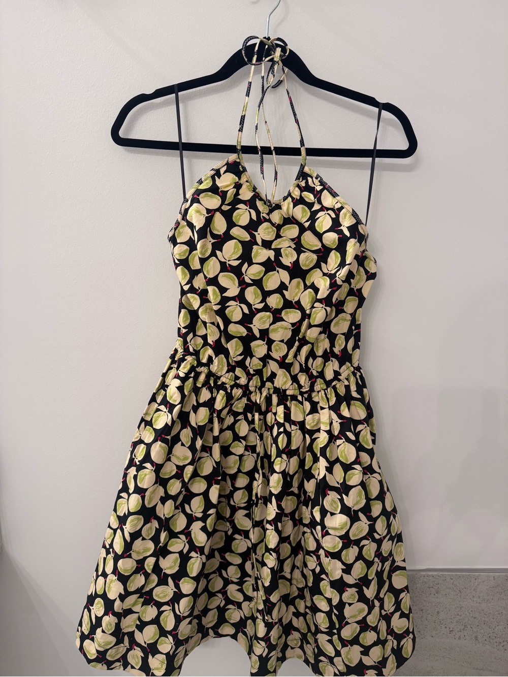 Black Halter Dress with Lemon Print